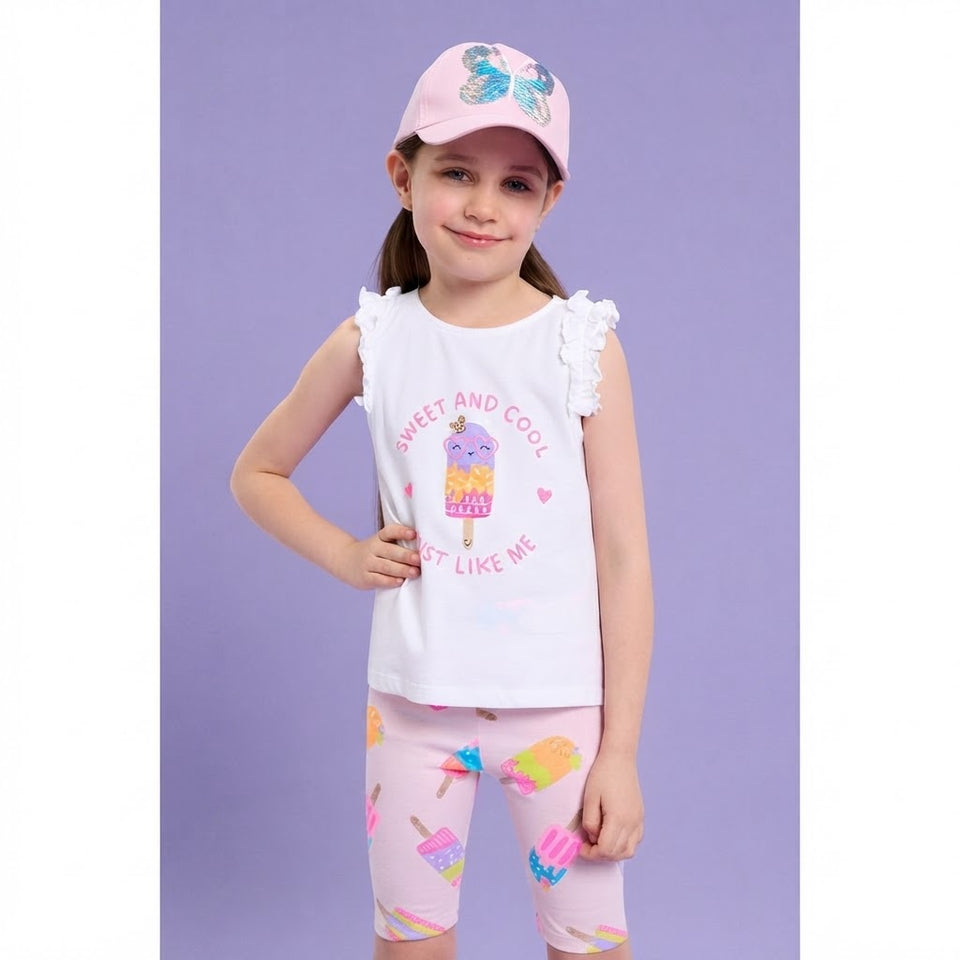 Sinsay Girl's White & Dusty Rose Popsicle Graphic Set