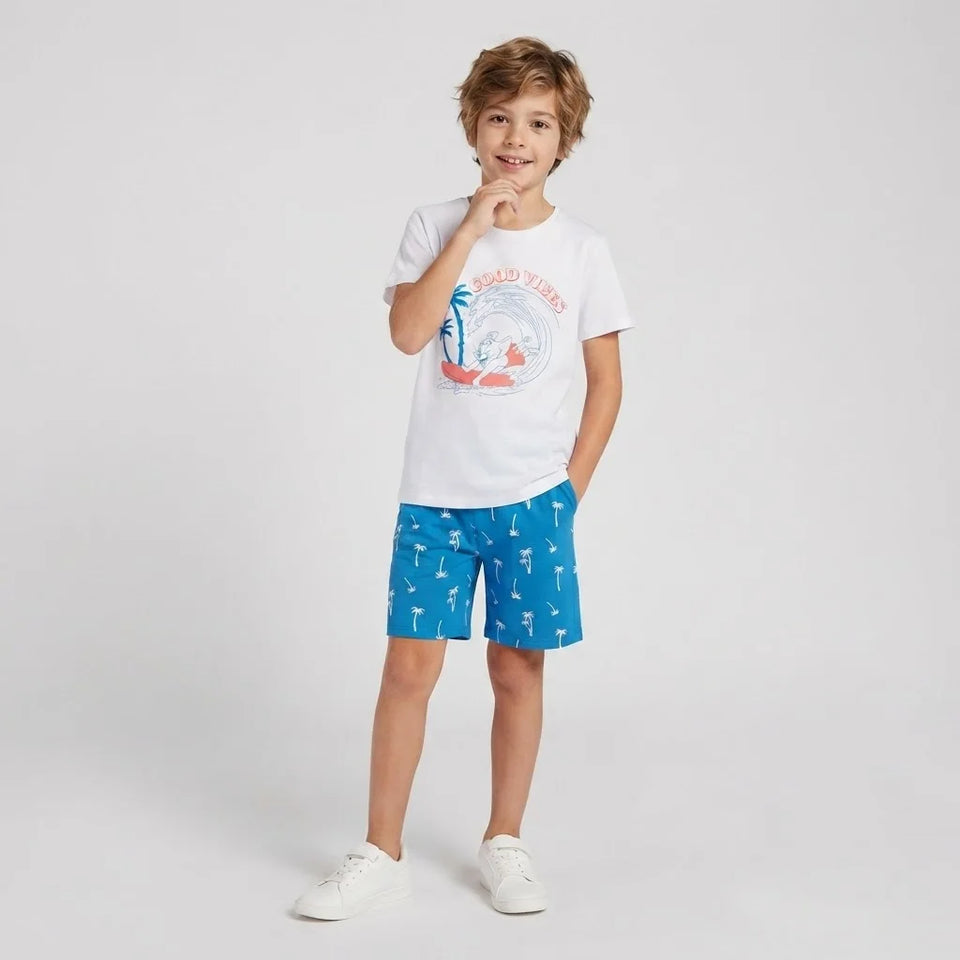 Sinsay Boy's White & Blue Graphic Print Casual Set