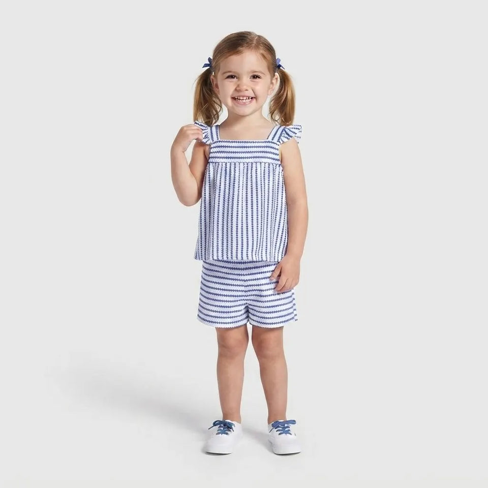 Sinsay Girl's White & Blue Striped Ruffled Shoulder Straps Set