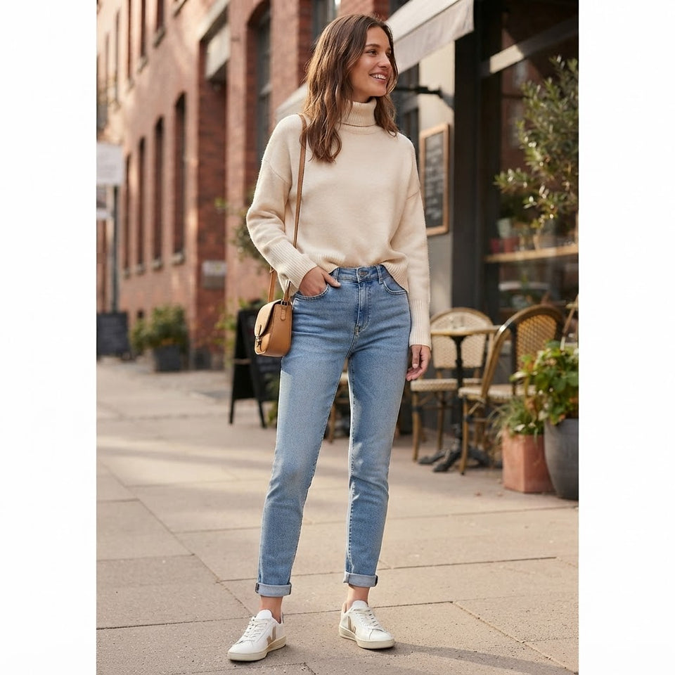 Sinsay Women's Washed Blue High-Waisted Skinny Jeans