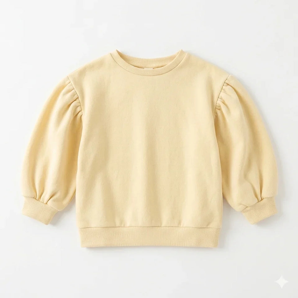 Zara Girl's Light Beige Puff Sleeves Crewneck Sweatshirt | Zara In Lebanon