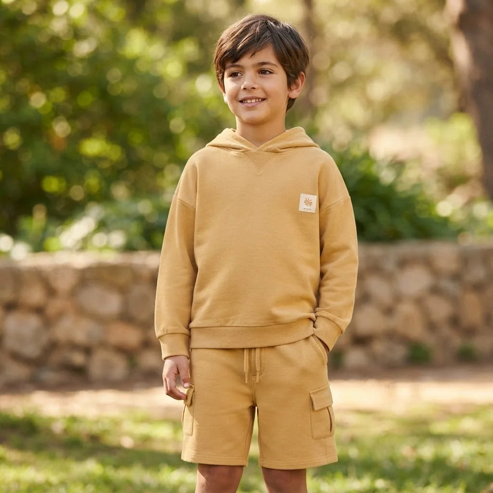 Sinsay Boy's Tan Hooded Sweatshirt With Shorts Set