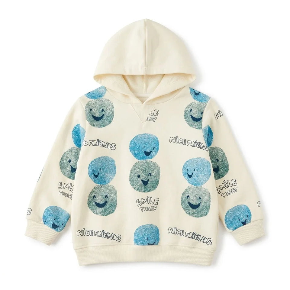 Zara Baby Boy's Cream & Blue Smiley Kids Printed Hoodies | Zara In Lebanon