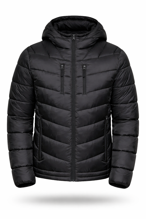 Club Room Men's Black Chevron Quilted Hooded Puffer Jacket |Club Room In Lebanon