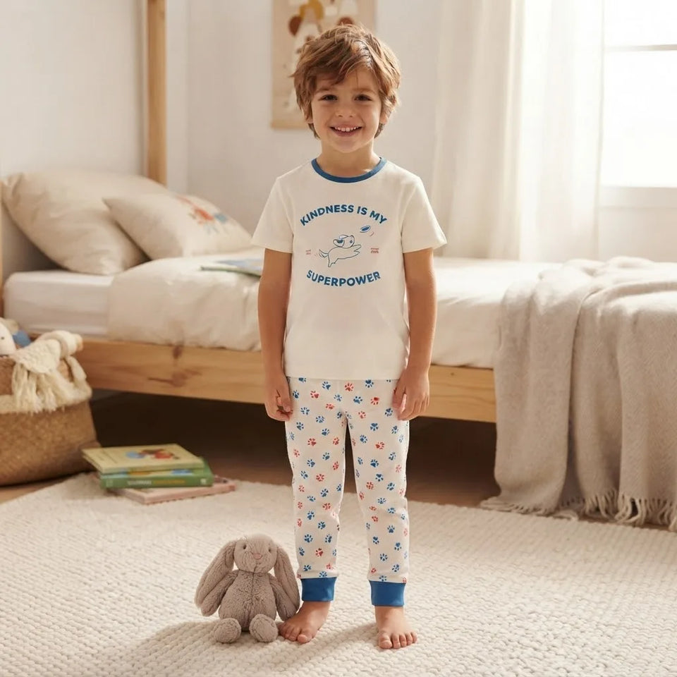 Sinsay Boy's White & Blue All Over Printed Long-Sleeves Pajama Set