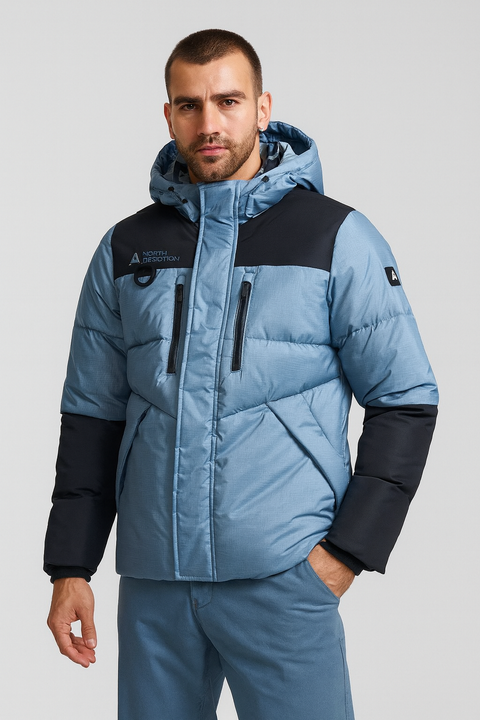 Reserved Men Light Blue & Black Hooded Jacket | Reserved In Lebanon