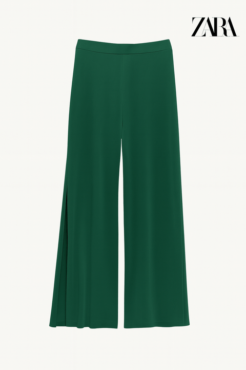 Zara Women's Green Below-Knee Wide Leg Pants | Zara in Lebanon
