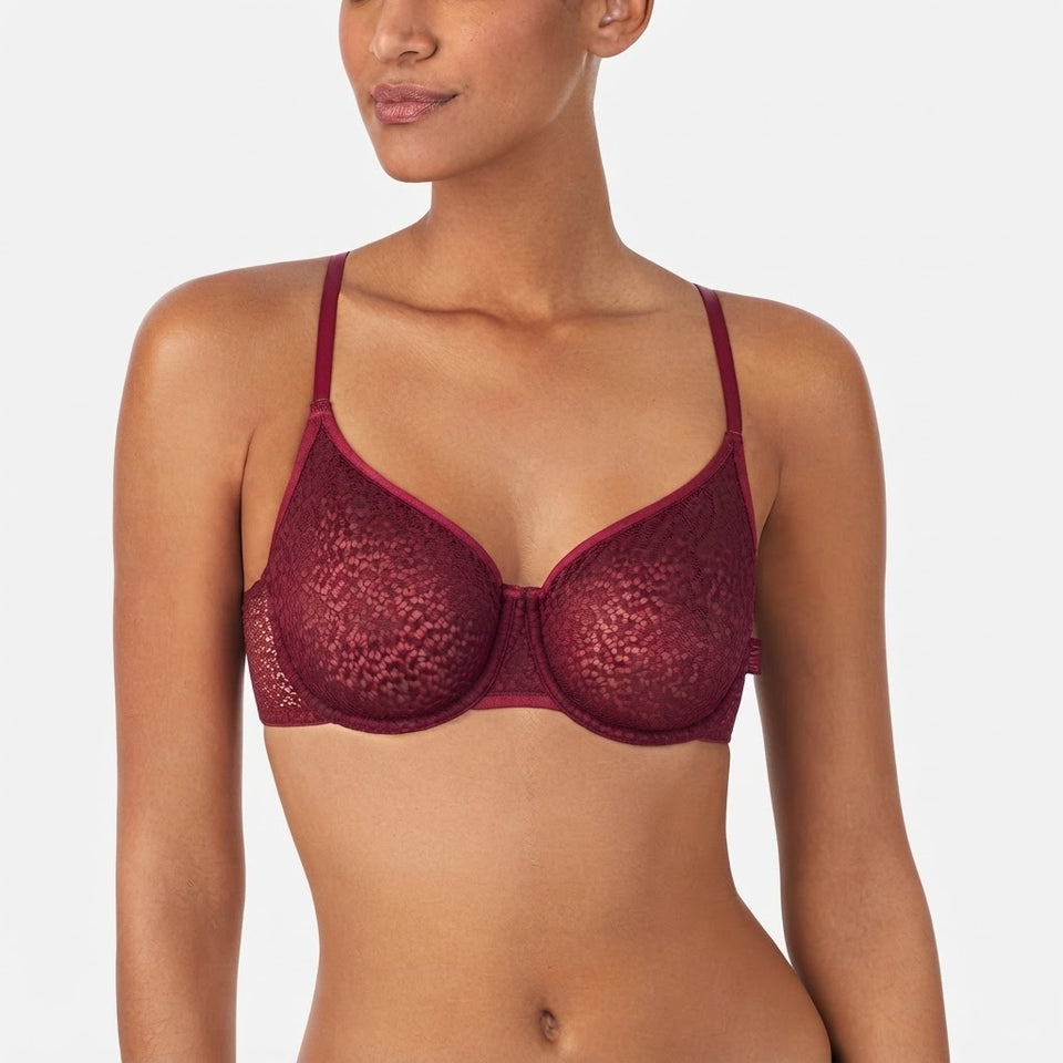DKNY Women's Maroon Lace Unlined Demi Bra