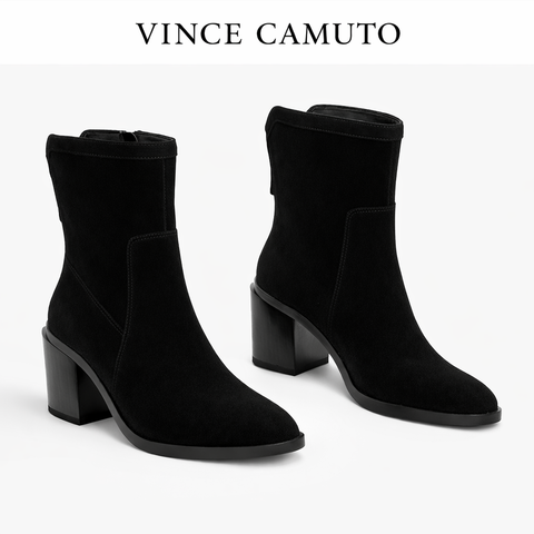 Vince Camuto Women's Black Water-Repellent Suede Mid-Shaft premium Boots | Vince Camuto In Lebanon
