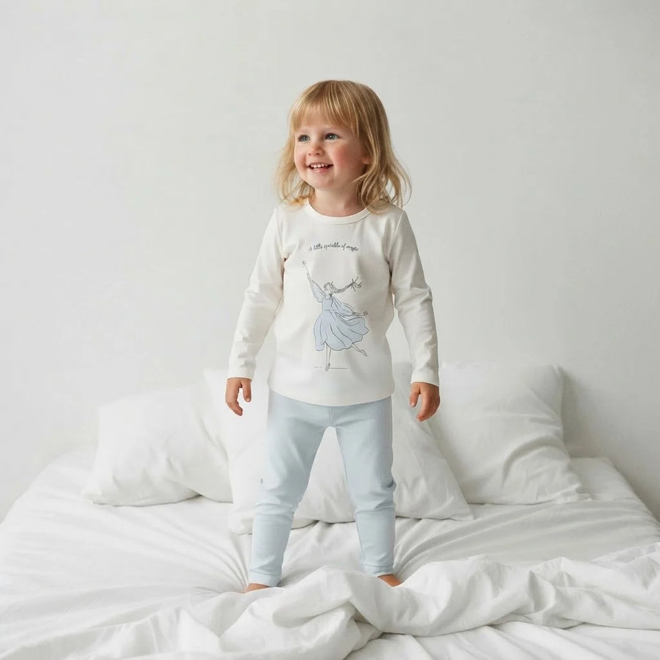 Sinsay Girl's White & Light Blue Printed Long-Sleeves Pajama Set