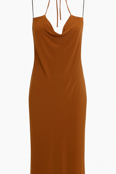 Forever 21 Women's Burnt Orange Halter Neck Sleeveless Midi Dress | Forever 21 In Lebanon