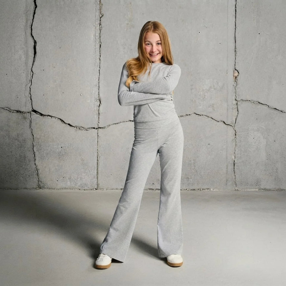 Sinsay Girl's Light Grey Long-Sleeves Top & Matching Flared Trouser Set