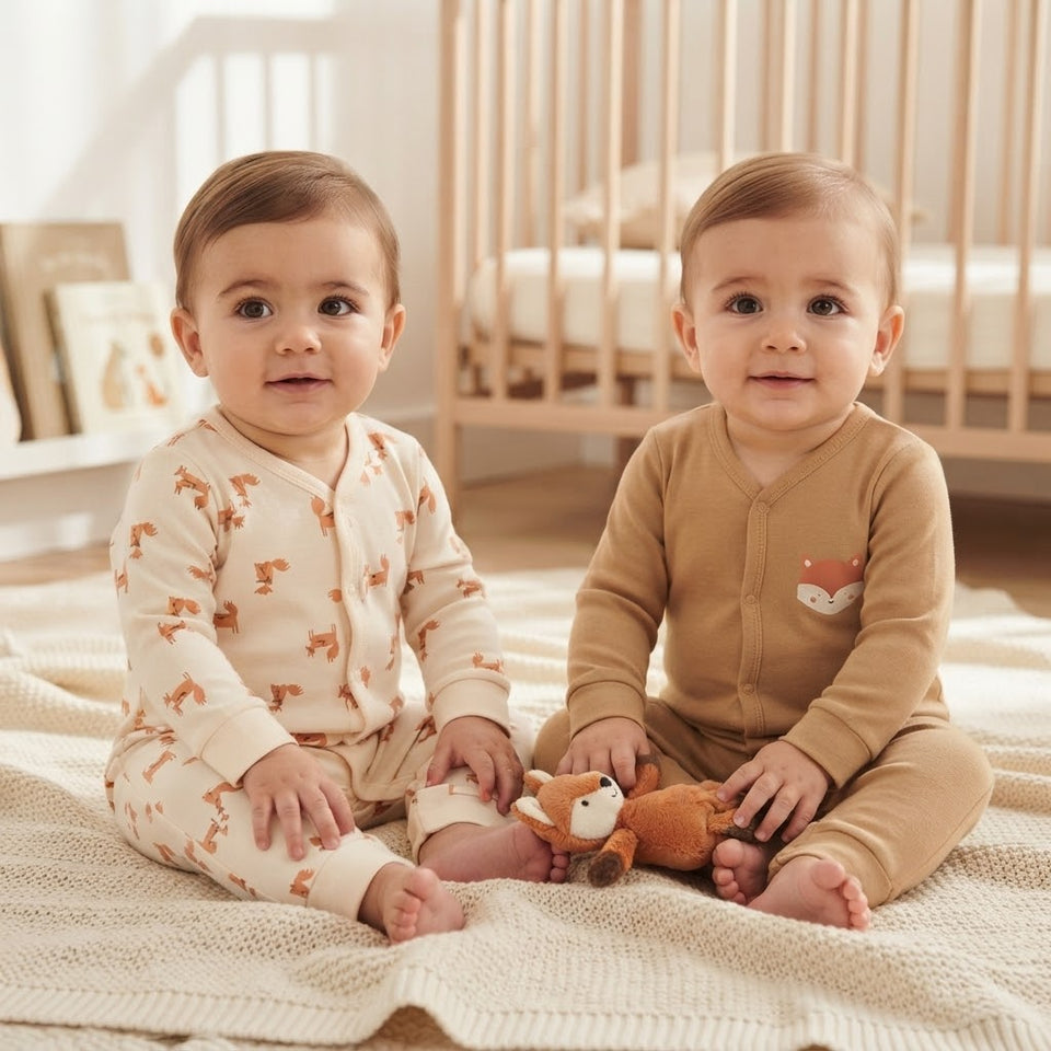 Sinsay Baby Boy's Beige & Cream Fox Printed Pack Of 2 Overall