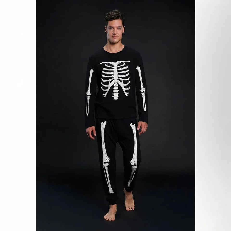 Sinsay Men's Black & White Skeleton Bone Print Pajama Set