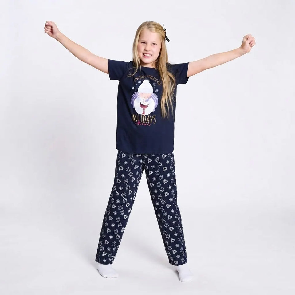 Sinsay Girl's Navy All Over Printed Long-Sleeves Pajama Set