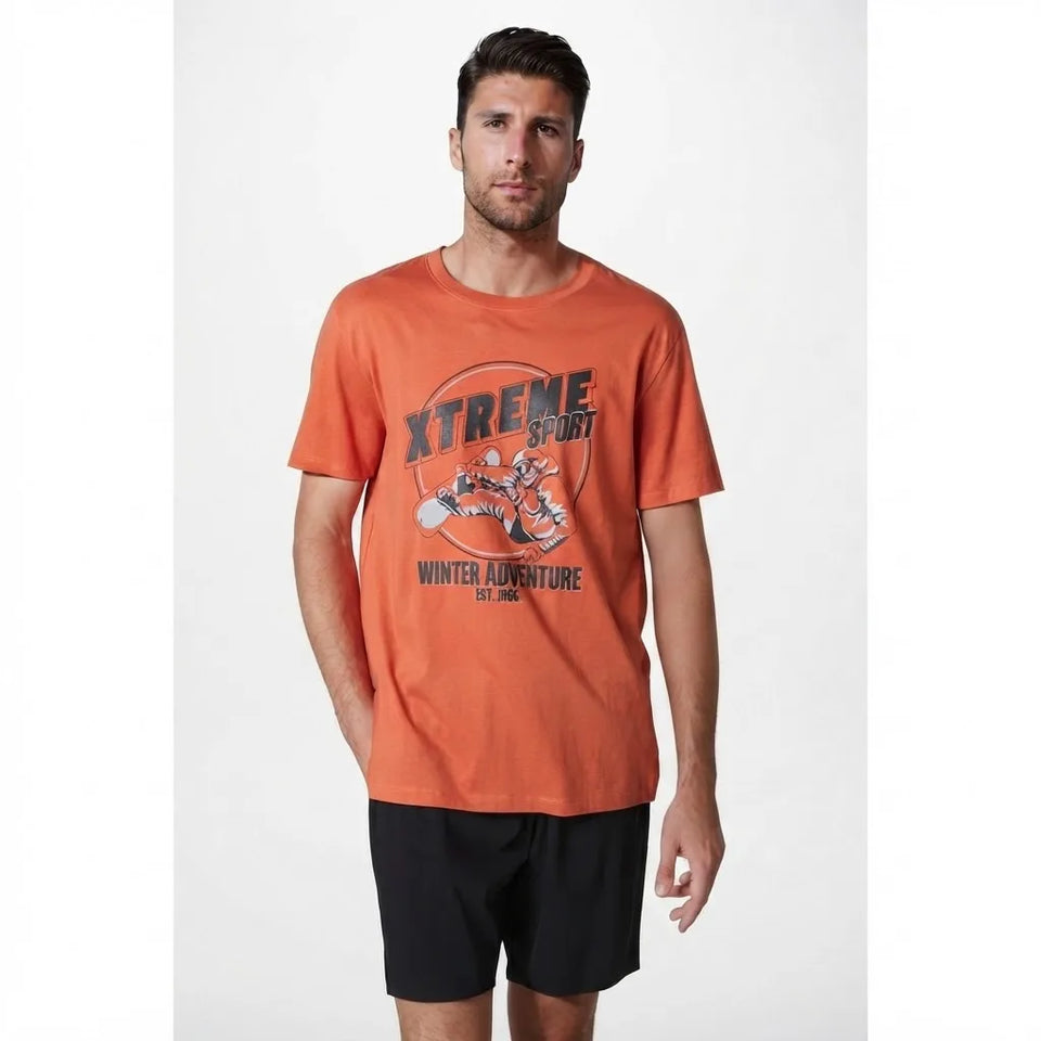 Sinsay Men's Orange & Black Printed Short-Sleeves Pajama Set