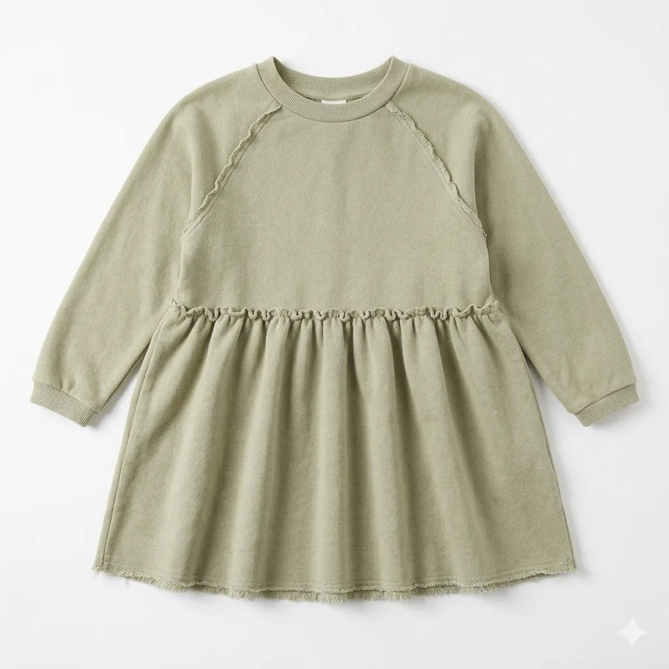 Zara Girl's Light Olive Plain Long Sleeves Dress | Zara in Lebanon