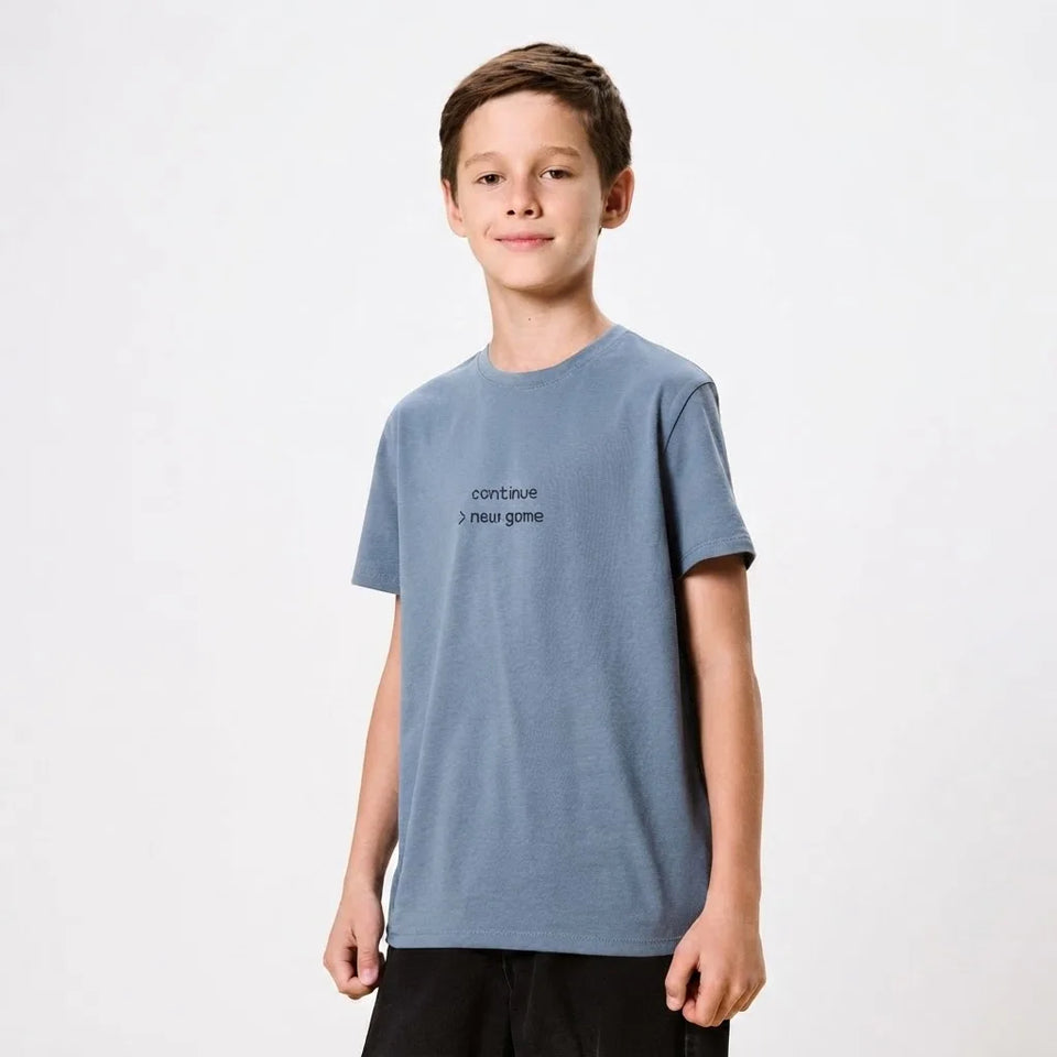 Sinsay Boy's Petrol Text Print Crew-Neck T-Shirt