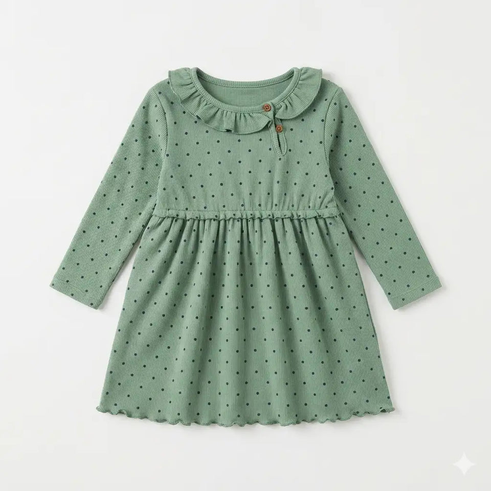 Zara Girl's Green & Navy Polka Dots Long Sleeves Dress | Zara in Lebanon