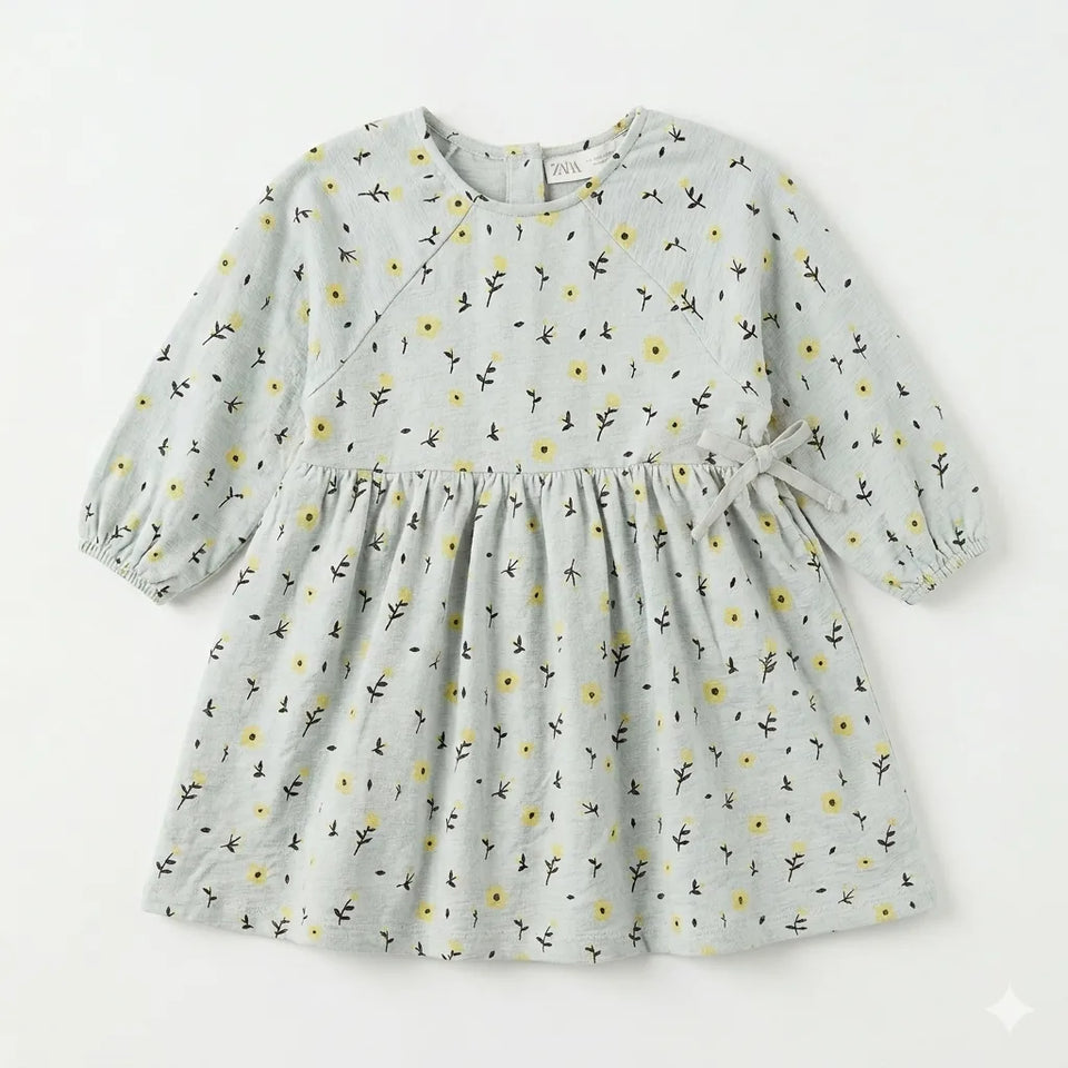 Zara Girl's Light Grey & Yellow Floral Dress | Zara in Lebanon