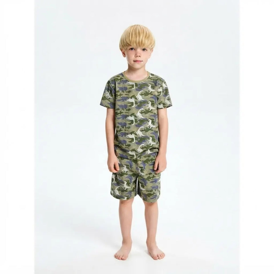 Sinsay Boy's Olive Green Camouflage Pattern Pajama Set