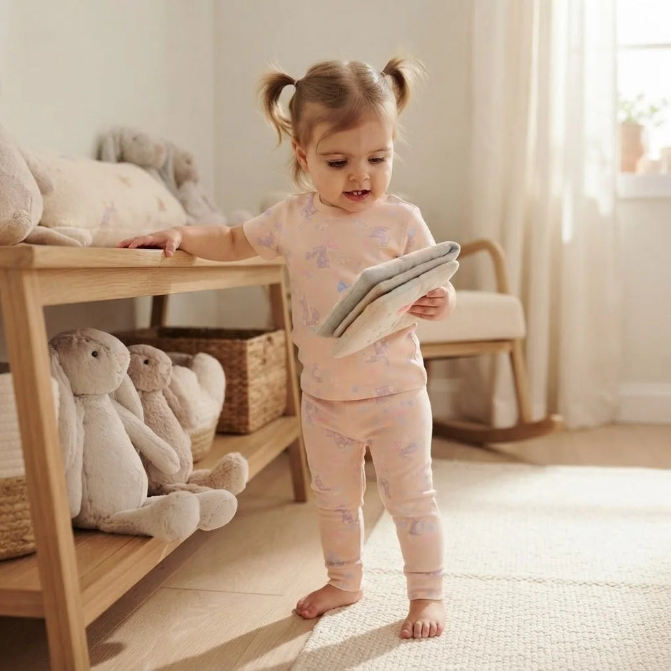 Sinsay Baby Girl's Light Beige Printed Short-Sleeves Pajama Set