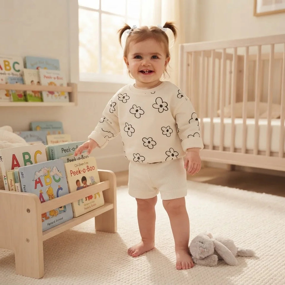 Sinsay Baby Girl's White Floral Sweatshirt & Matching Shorts Set