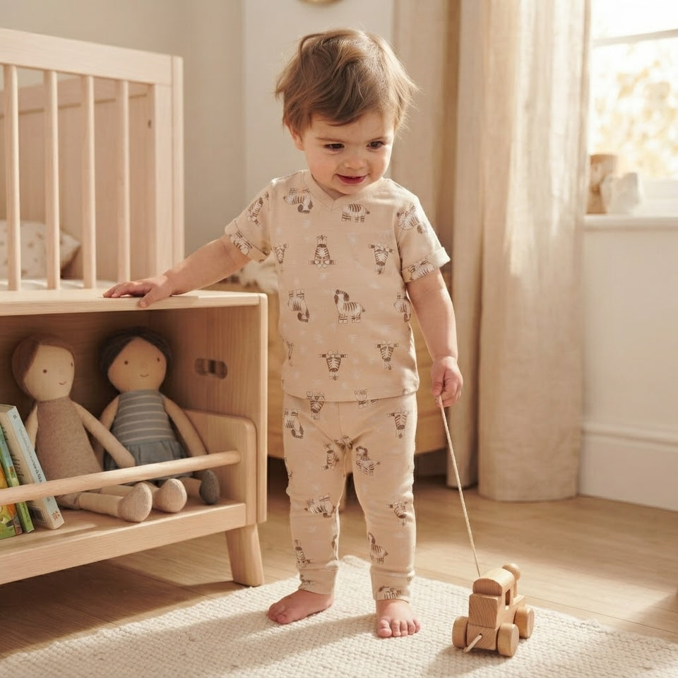 Sinsay Baby Boy's Light Beige All-Over Animal Print Pajama Set
