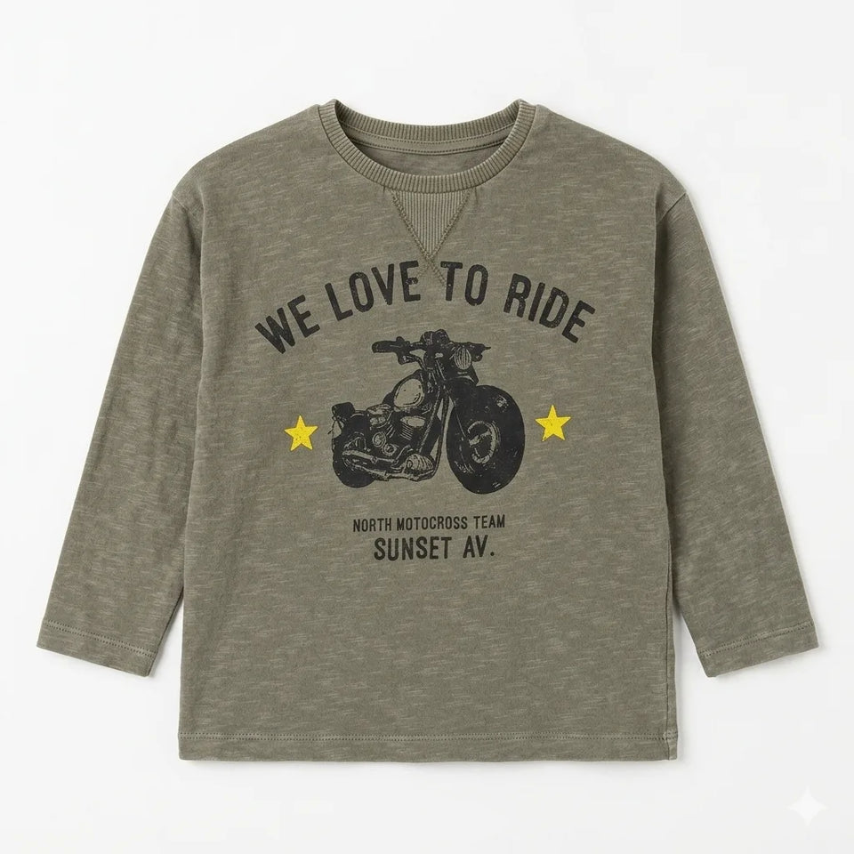Zara Baby Boy's Olive Green We Love To Ride Graphic Blouse | Zara In Lebanon