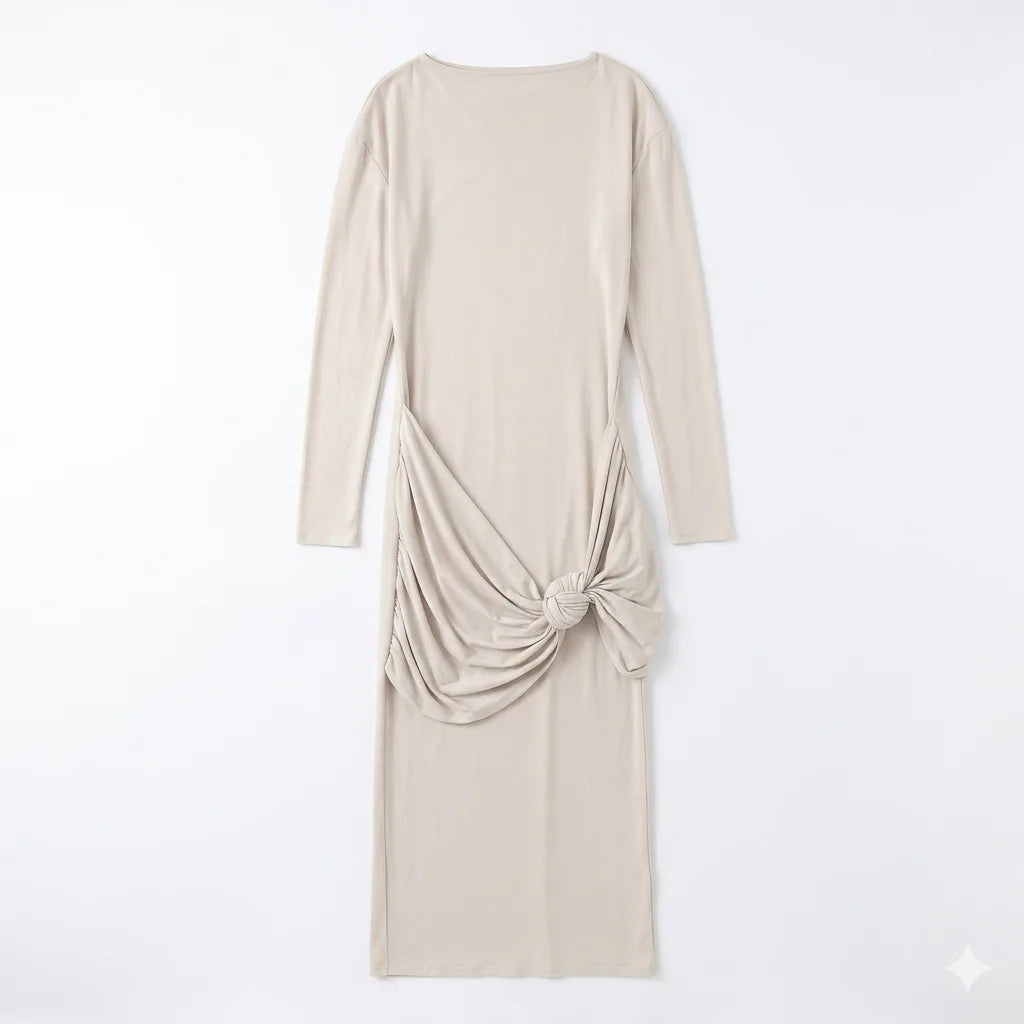 Zara Women's Beige Dress With Side Knot Detail | Zara in Lebanon