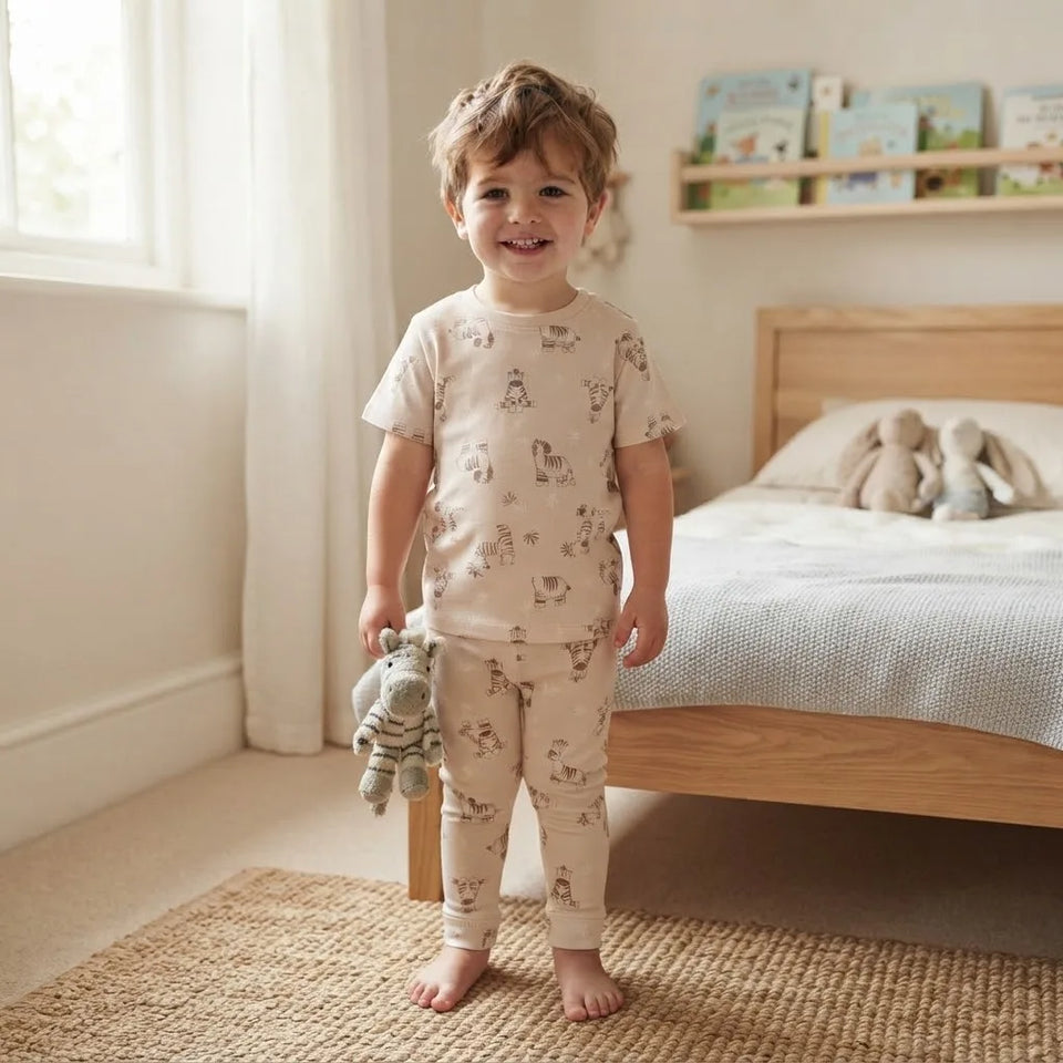 Sinsay Boy's Light Beige All Over Animal Printed Short-Sleeves Pajama Set