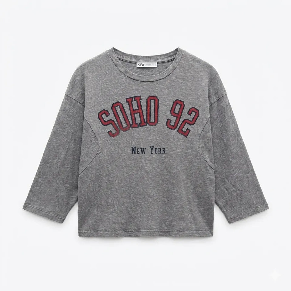 Zara Girl's Grey "Soho 92" Long Sleeve Blouse | Zara In Lebanon