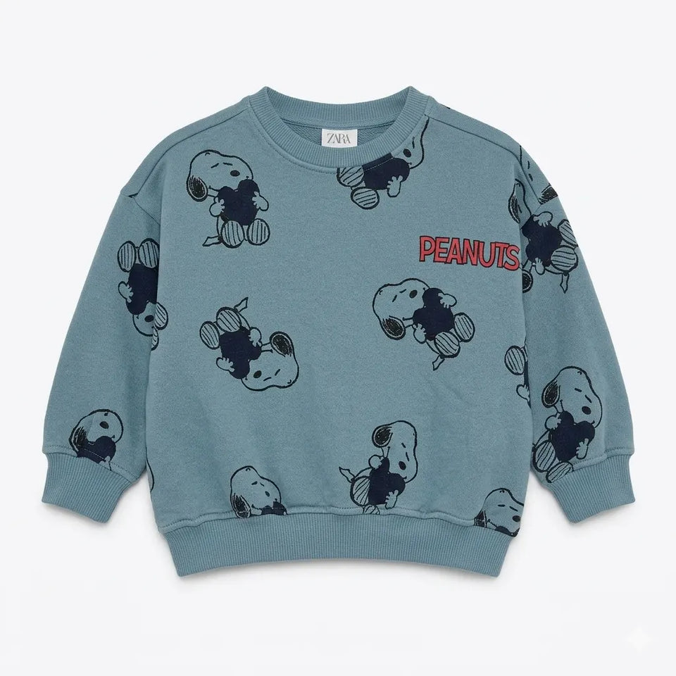 Zara Boy's Petrol "Peanuts" All Over Print Sweatshirt | Zara In Lebanon