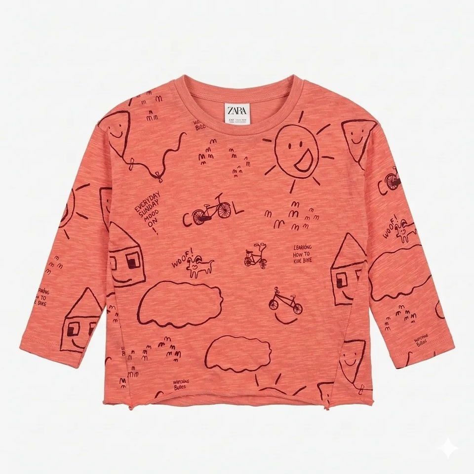 Zara Baby Boy's Coral All Over Print Long Sleeve Blouse | Zara In Lebanon