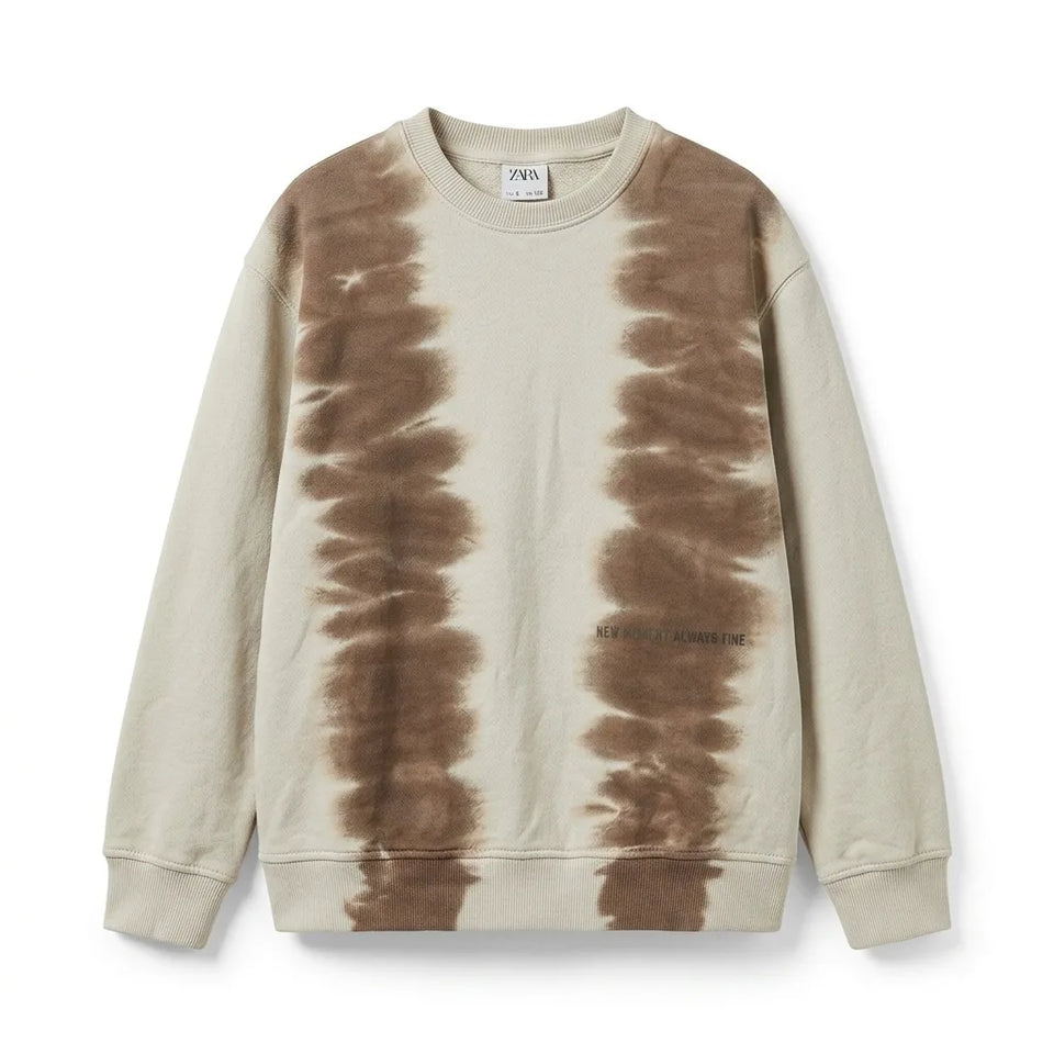 Zara Boy's Beige/Brown Tie-Dye "New Moment Always Fine" Sweatshirt | Zara In Lebanon