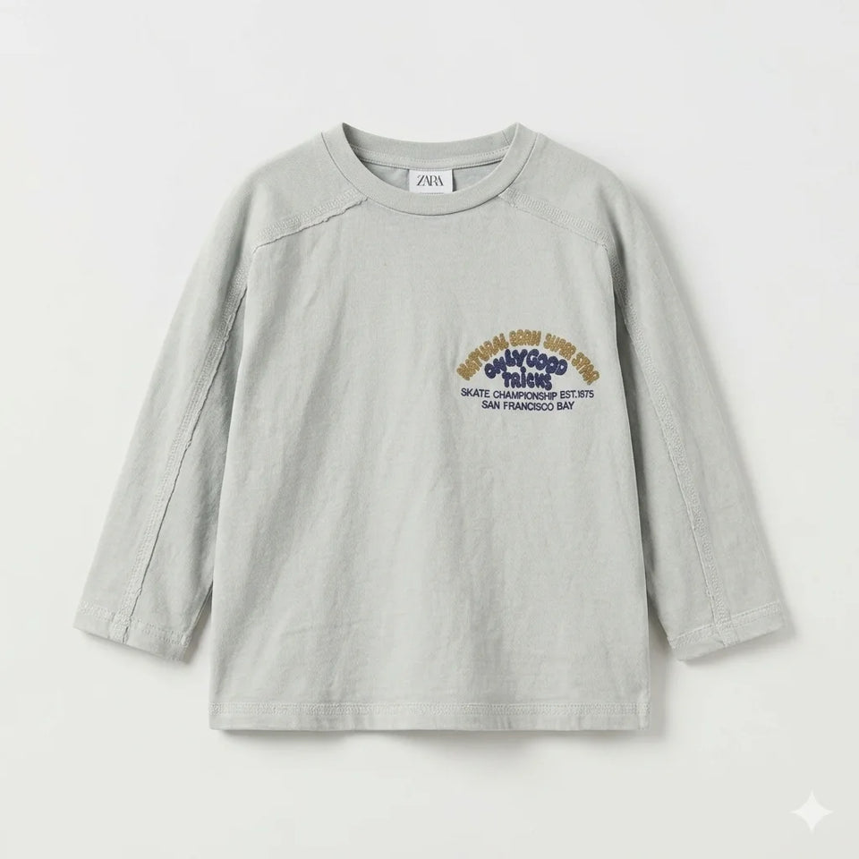 Zara Boy's Light Blue "Natural Born Super Star" Long Sleeve Blouse | Zara In Lebanon