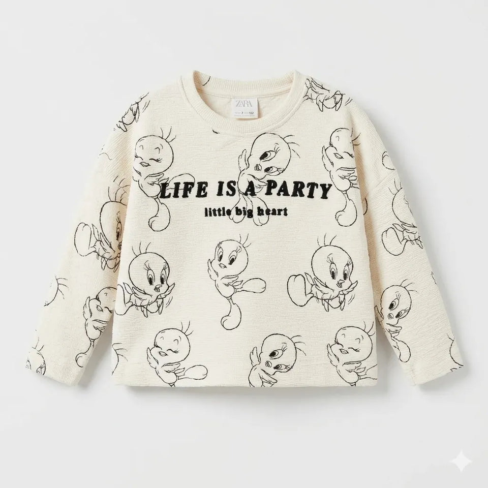 Zara Girl's Off White Tweety Bird All Over Print Long Sleeve Blouse | Zara In Lebanon