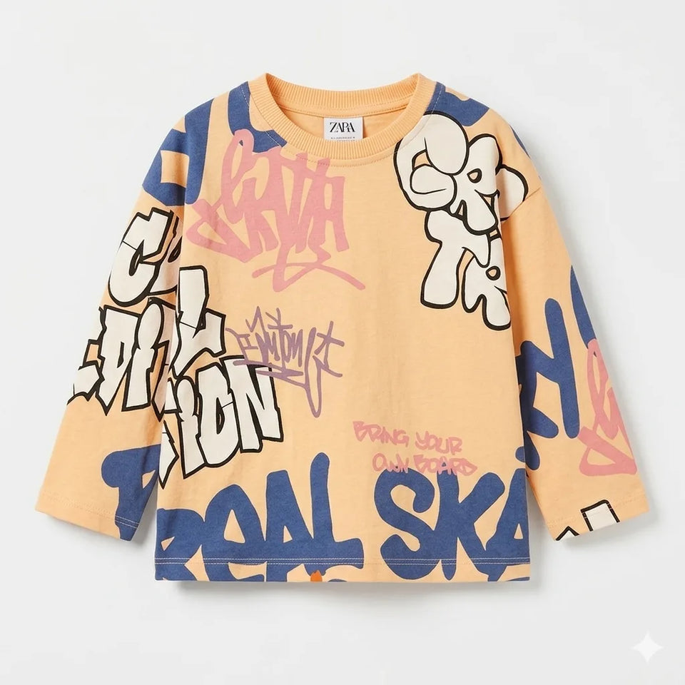Zara Boy's Peach Graffiti-Print Long Sleeve Blouse | Zara In Lebanon
