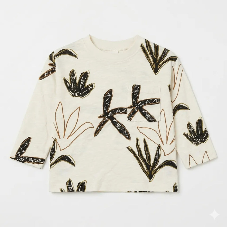 Zara Boy's Off White Hand-Drawn Botanical All Over Print Long Sleeve Blouse | Zara In Lebanon
