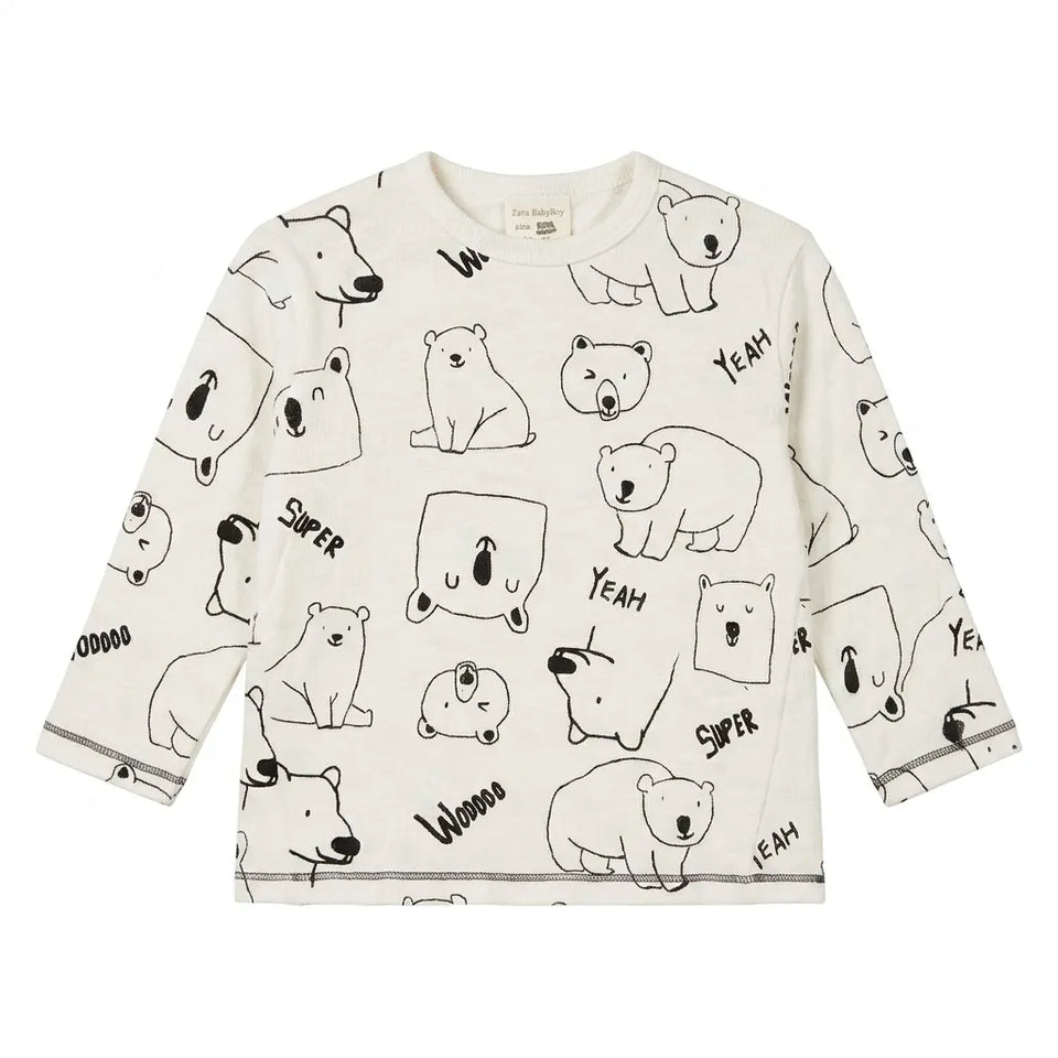 Zara Boy's White Bear All Over Print Long Sleeve Blouse | Zara In Lebanon