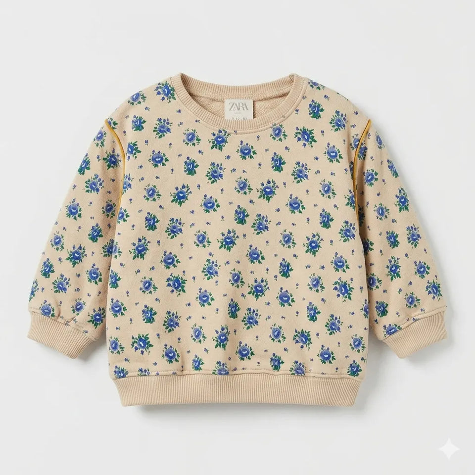 Zara Baby Girl's Beige Floral All Over Print Sweatshirt | Zara In Lebanon