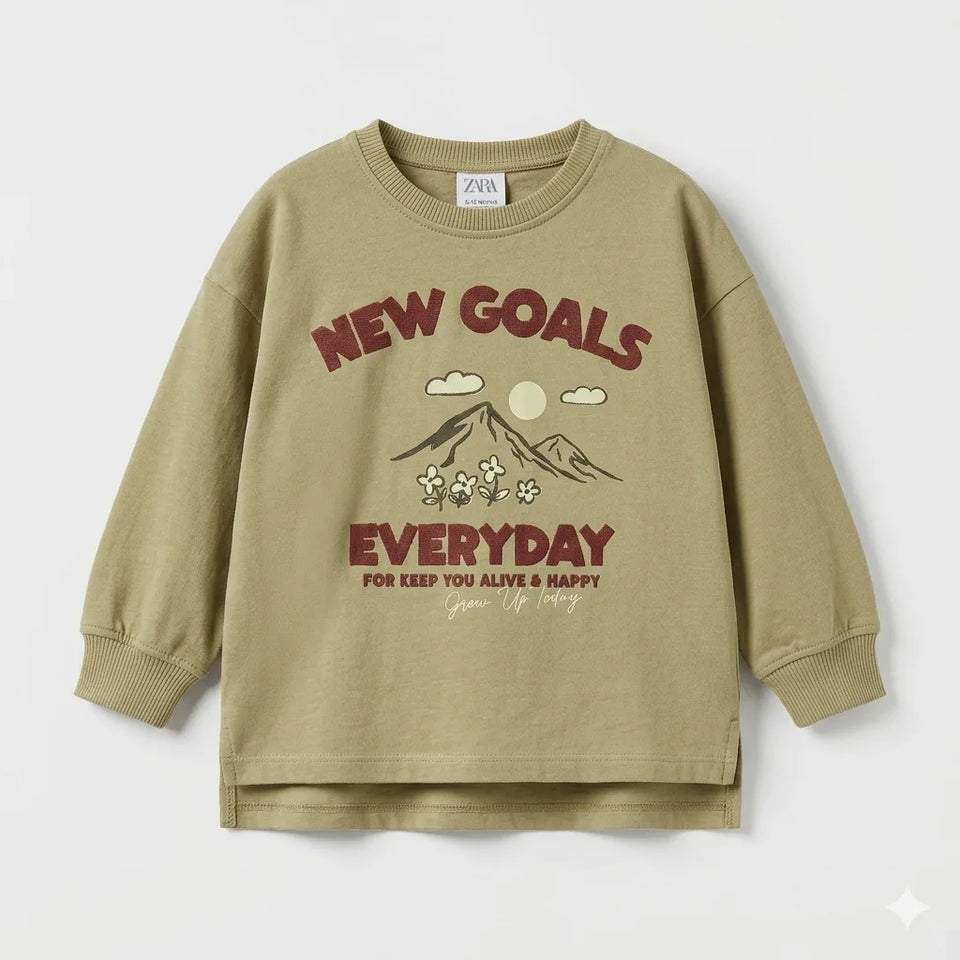 Zara Baby Girl's Sage Green "New Goals" Print Sweatshirt | Zara In Lebanon
