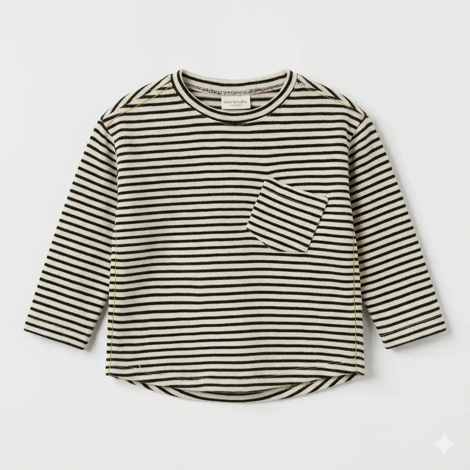 Zara Boy's Black/White Striped Long Sleeve Blouse With Chest Pocket | Zara In Lebanon