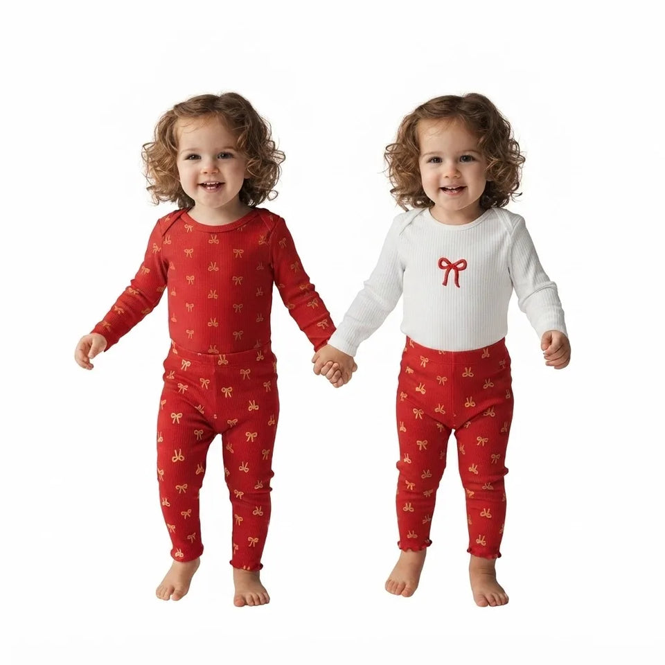 Sinsay Girl's Red & White Bow Pattern Long-Sleeves Pack Of 2 Bodysuit