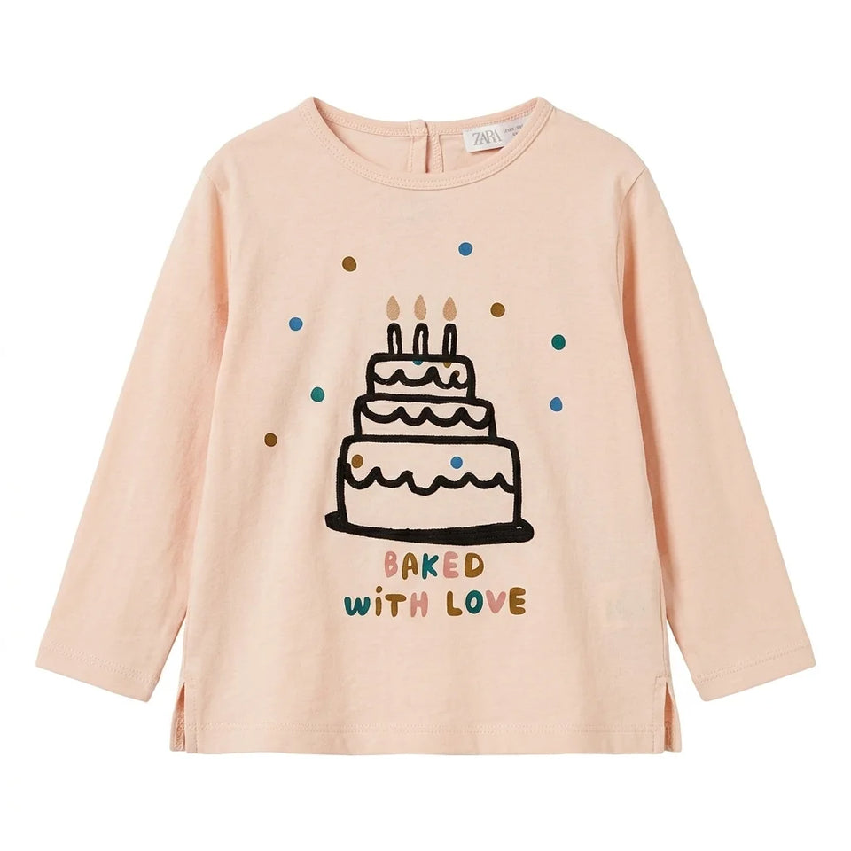 Zara Baby Girl's Light Pink "Baked With Love" Cake Graphic Blouse | Zara In Lebanon