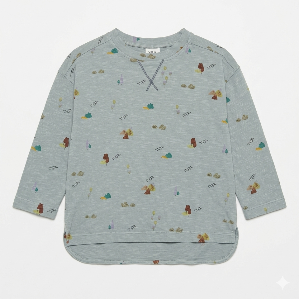 Zara Boy's Grey All Over Print Long Sleeve Blouse | Zara In Lebanon