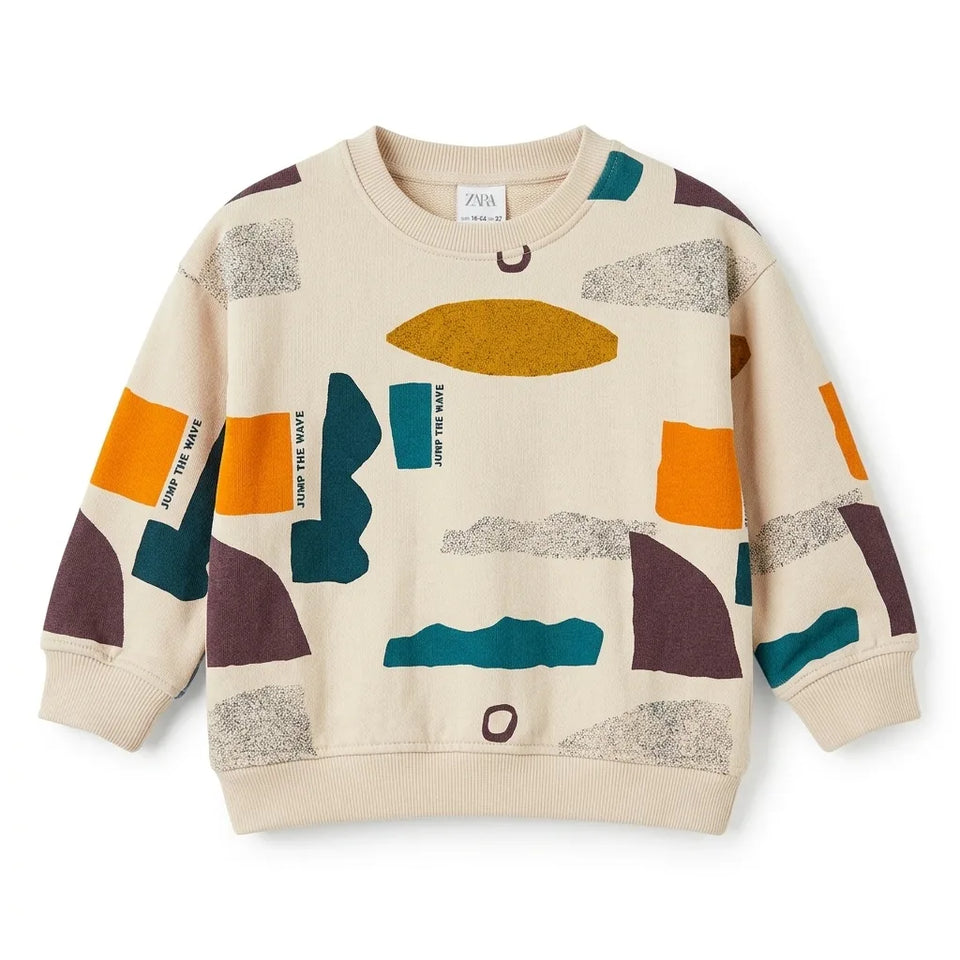 Zara Baby Boy's Beige "Jump The Wave" All Over Print Sweatshirt | Zara In Lebanon