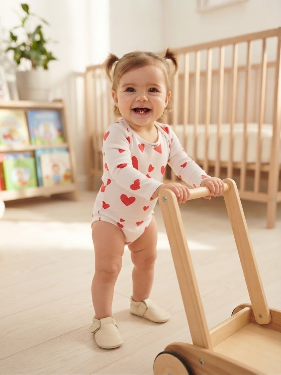 Sinsay Girl's White & Red Heart Pattern Long-Sleeves Bodysuit