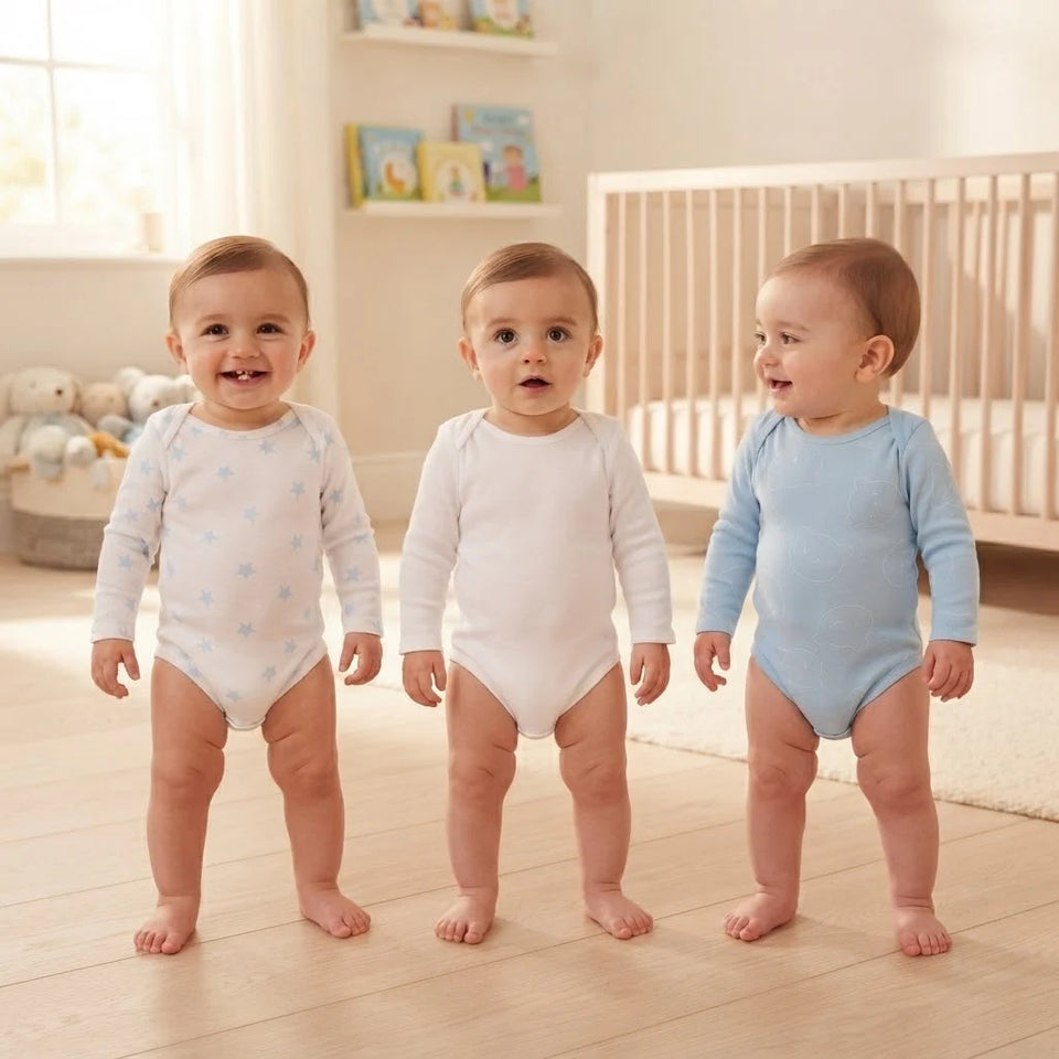 Sinsay Baby Boy's White & Light Blue Printed Pack Of 3 Long-Sleeves Bodysuit