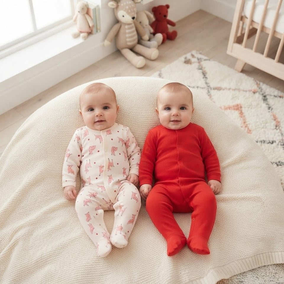 Sinsay Baby Girl'sRed & Cream Pack Of 2 Footed Overall
